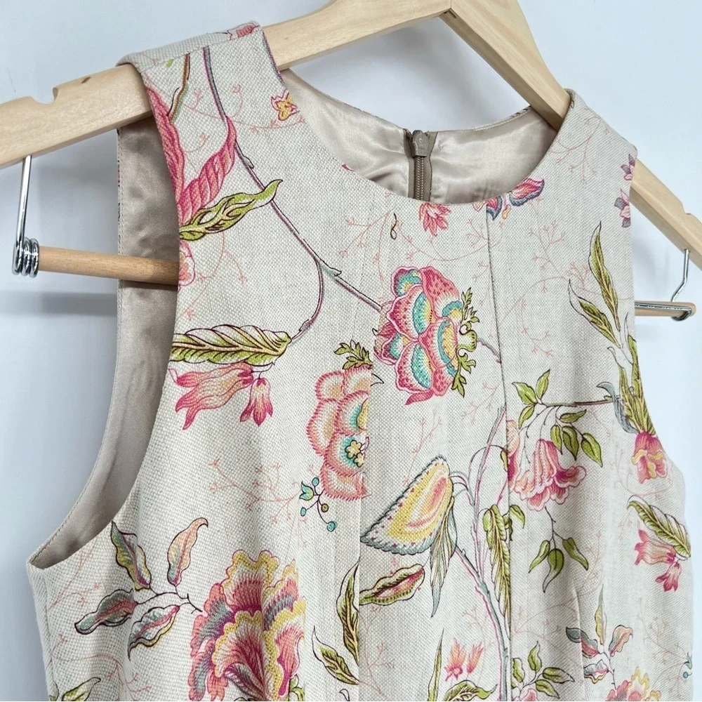 Lalage Beaumont Linen‎ Botanical Floral Print Shift Dress Professional
